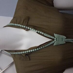 Vintage Jade Beaded Hand Knotted Butterfly Long Necklace.